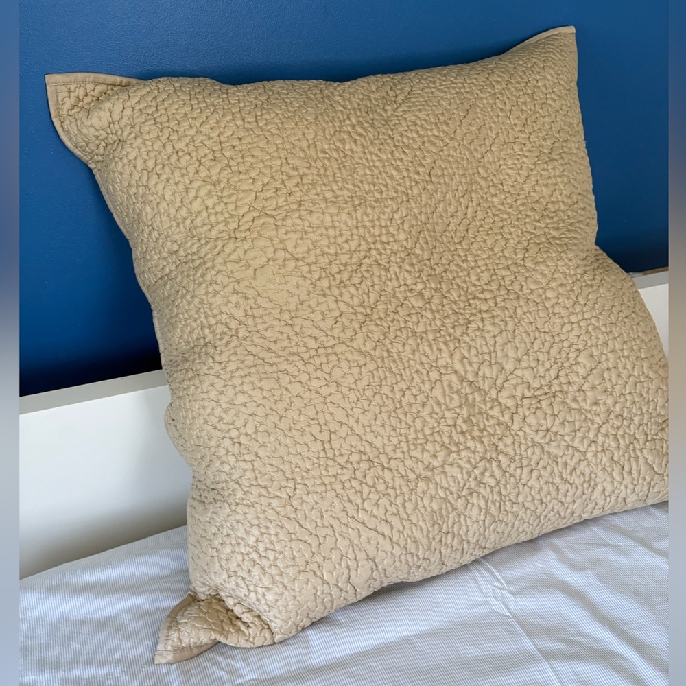 Set of 2 EILEEN FISHER HOME Garnet Hill 26”sq quilted silk pillow sham